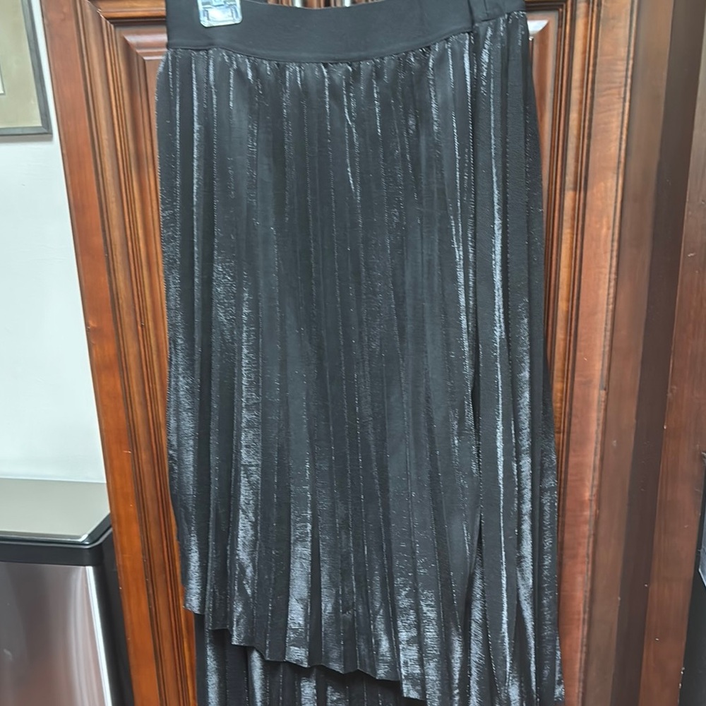 Gray Asymmetrical Pleated Midi Skirt